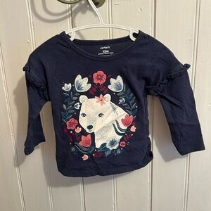 Carter's 12m Blue & pink Floral white bear Long Sleeve Shirt